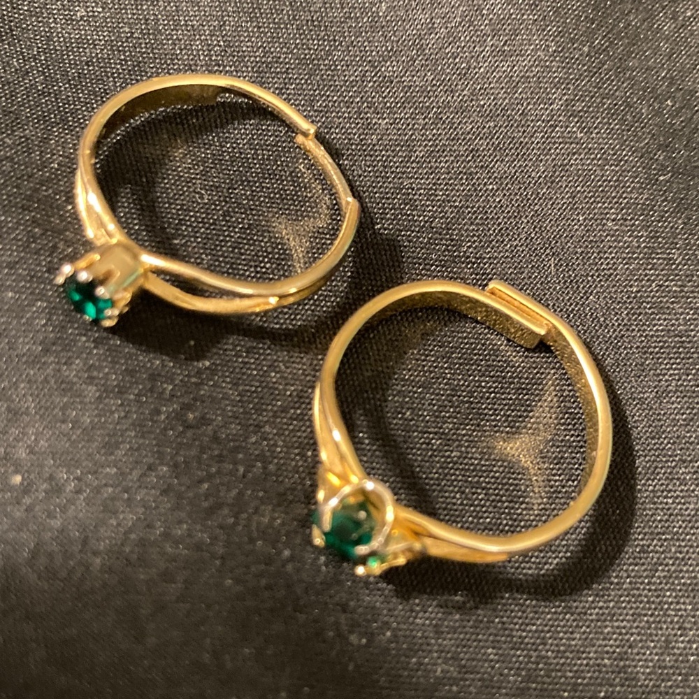 Pair of Adjustable  Emerald Glass Rings